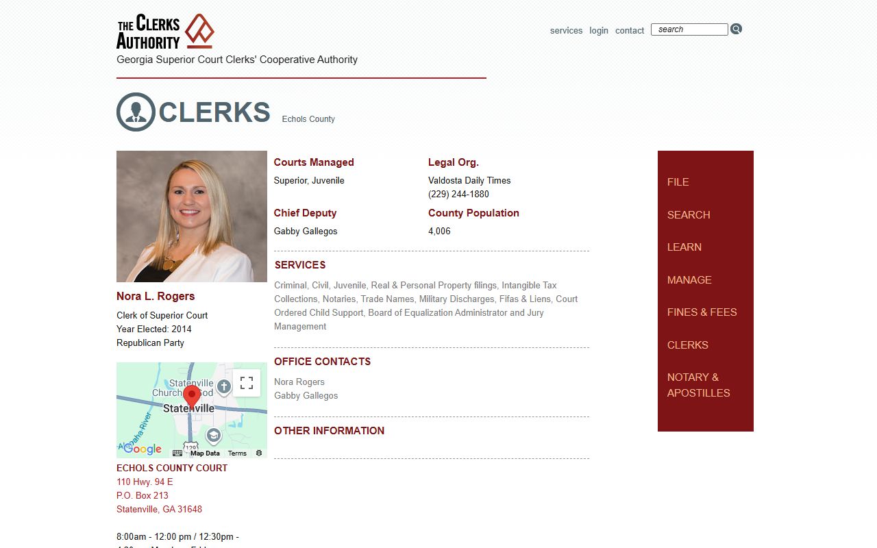 Echols County Clerk of Superior Court GSCCCA clerk profile
