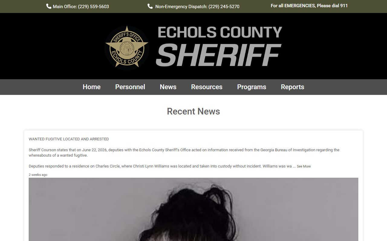 Echols County arrest records sheriff news page