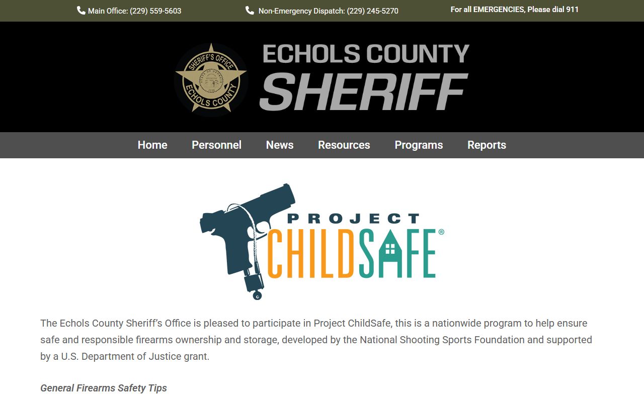 Echols County arrest records sheriff Project ChildSafe page