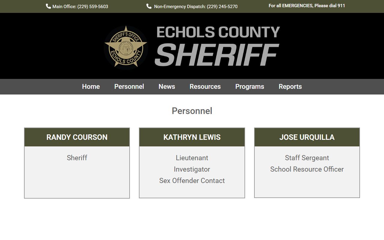 Echols County arrest records sheriff personnel page