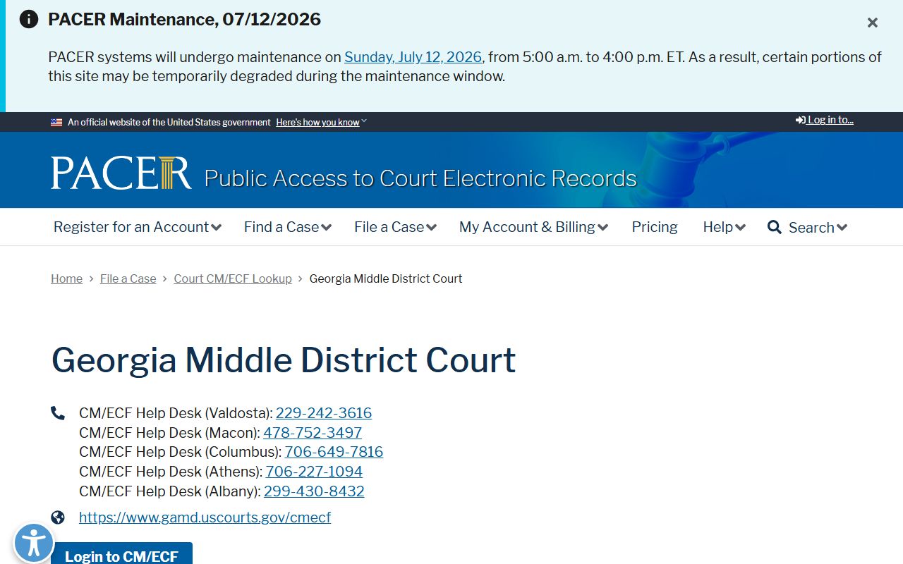Echols County court dockets PACER Middle District lookup