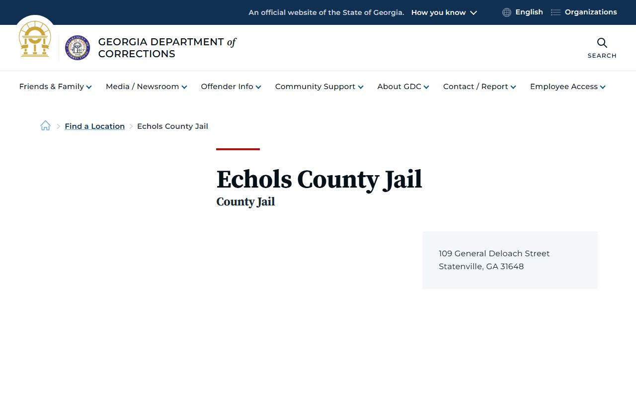 Echols County court records jail location entry