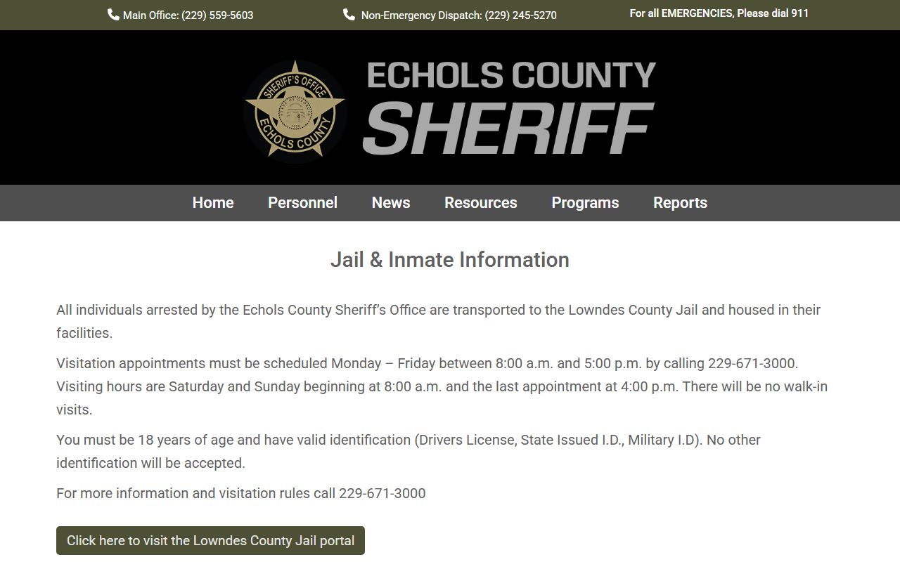 Echols County inmate records sheriff jail information