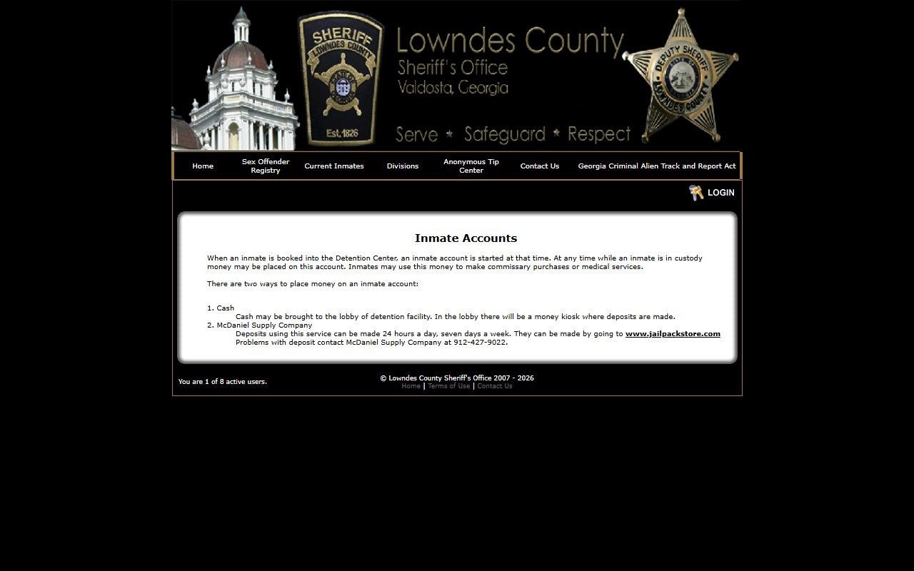 Echols County inmate records Lowndes inmate account deposits