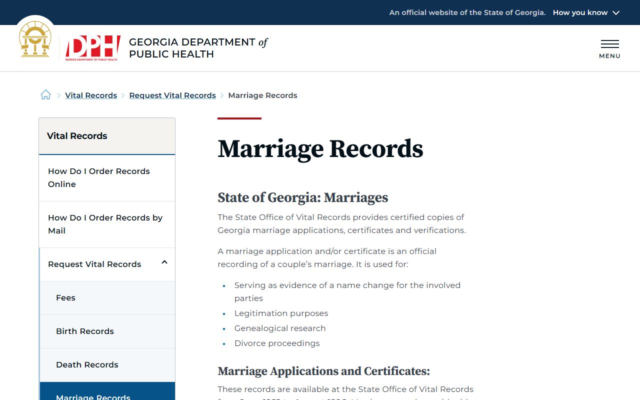 Echols County marriage records DPH marriage request page