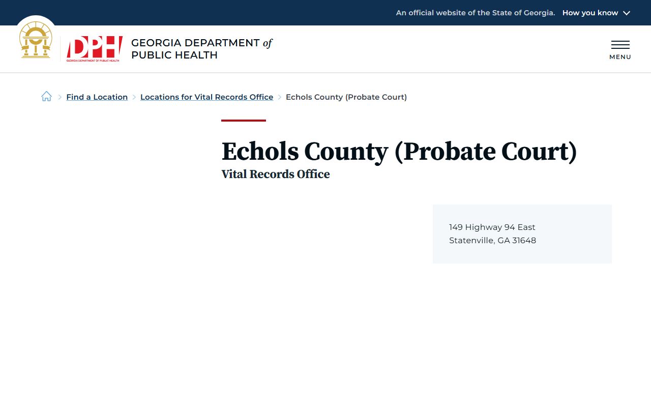 Echols County probate records DPH Probate Court location page