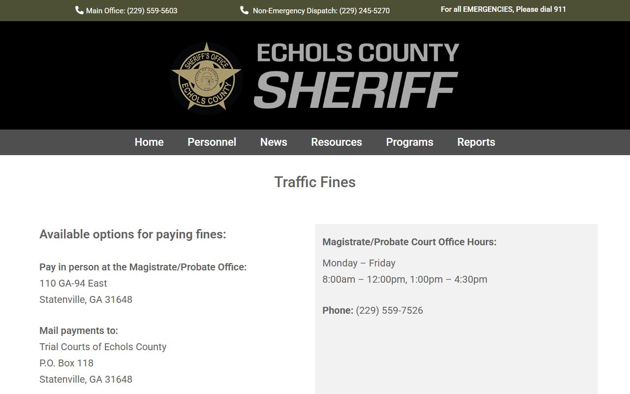 Echols County traffic court records sheriff traffic fines